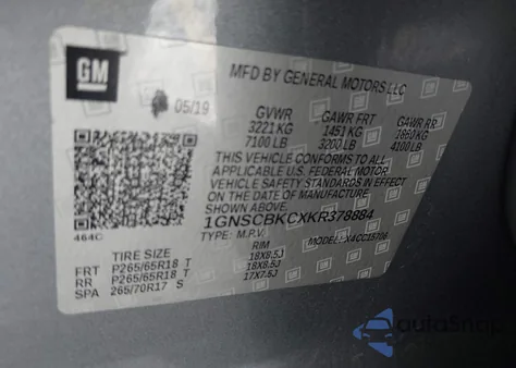 2019 Chevrolet Tahoe Lt from USA, damaged, VIN 1GNSCBKCXKR378884